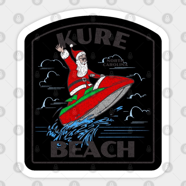 Kure Beach, NC Christmas Vacationing Waterskiing Santa Sticker by Contentarama